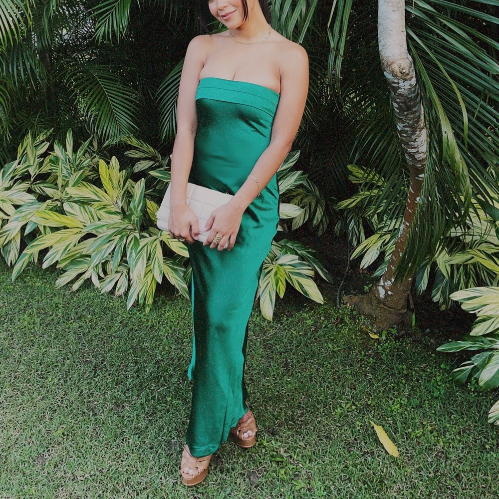 Green Slip Dress Strapless